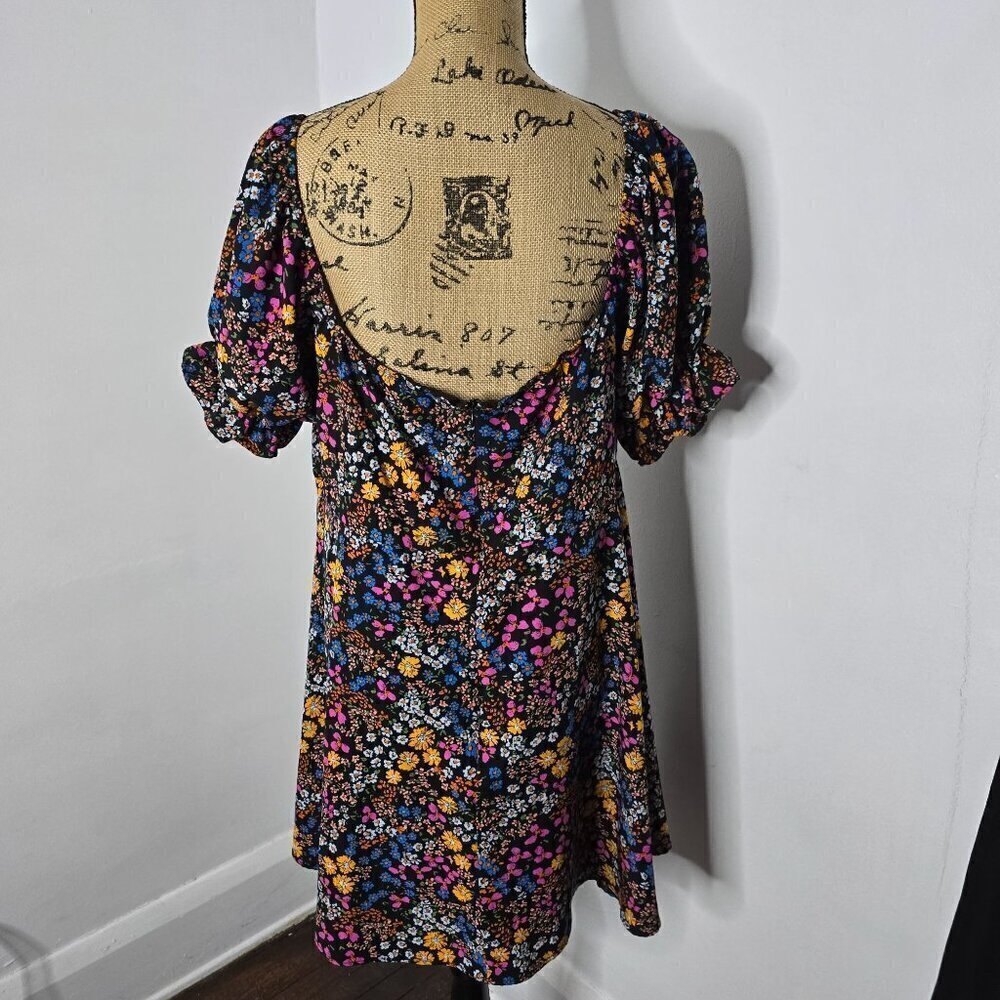 Y2K style Neon Floral Off the Shoulder Boho Babydoll Mini Dress - Picture 6 of 9